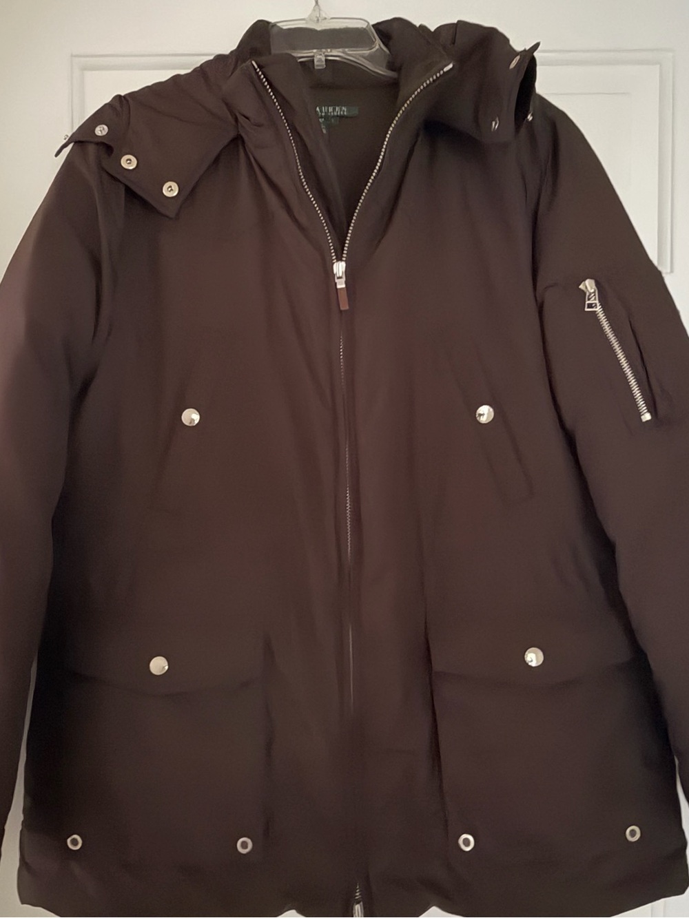 Ralph Lauren Dark Brown Puffer Coat with Hood Lg